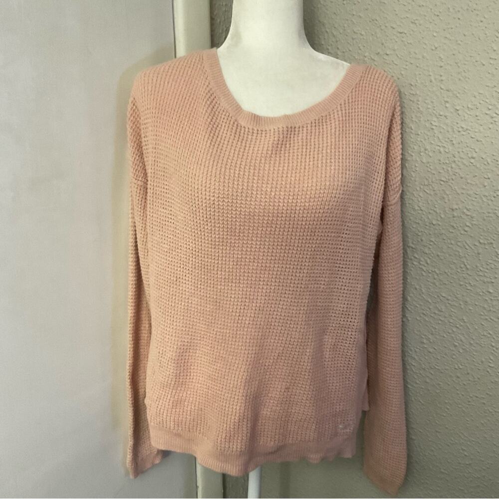 Hollister Pink Waffle Knit Sweater L Casual Boho Twilight Cabincore Fisherman